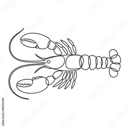 Minimalist line drawing depicts a lobster with detailed claws and segmented body