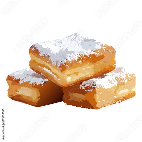 Mardi Gras Beignet Illustration – Realistic Powdered Sugar Pastry
