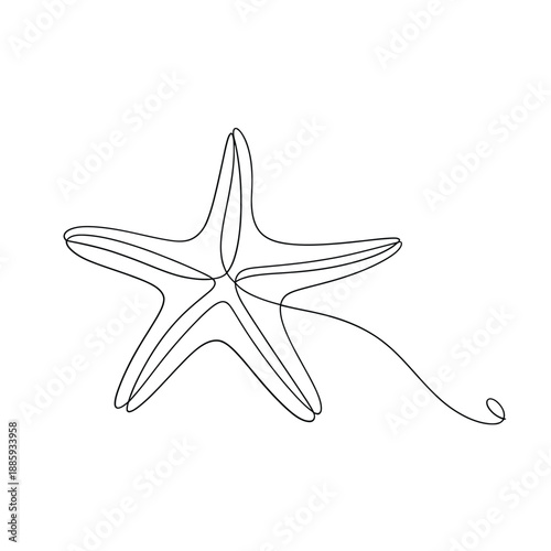 Minimalist single line drawing of a starfish simple marine life illustration