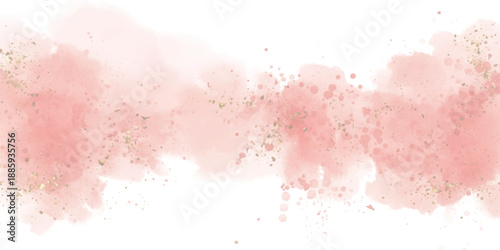 Elegant abstract pink watercolor background with sparkling gold glitter texture