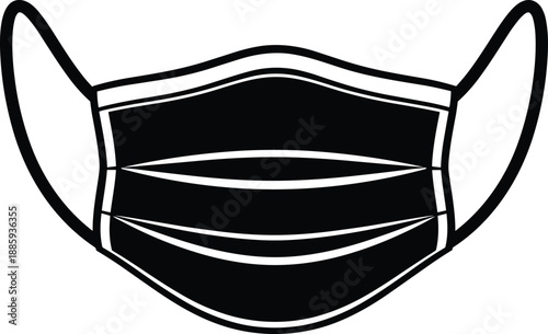 Professional Medical Face Mask Silhouette, Protective Surgical Healthcare Equipment Vector Illustration for Pandemic Safety and Hospital Hygiene Branding Design