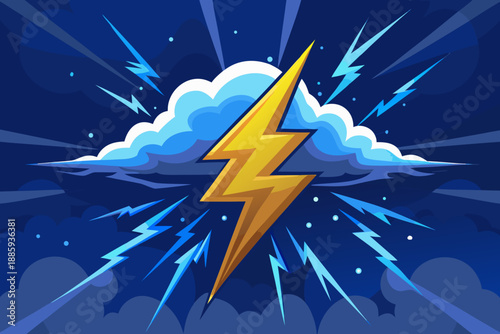 Cartoon illustration of a lightning bolt striking from a cloud