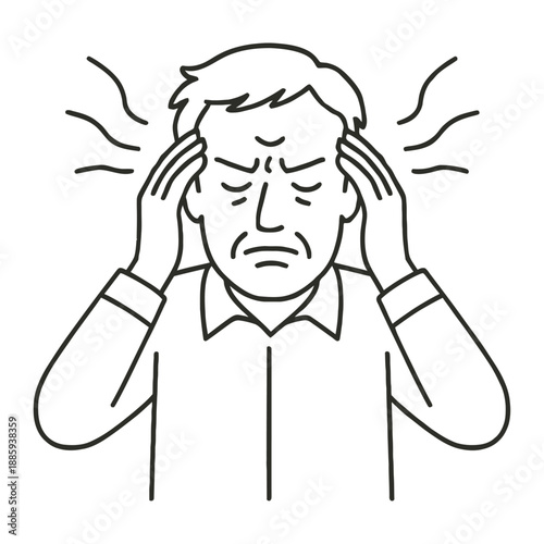 Man experiencing stress and headache in a simple line drawing