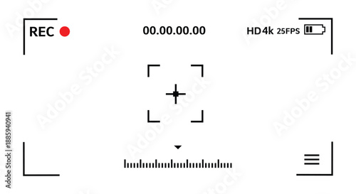 Video camera screen viewfinder frame vector. Recording Indicator, Focus Frame, display illustration