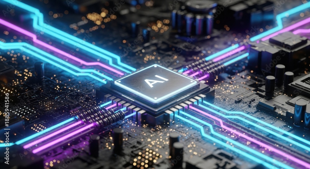 Fototapeta premium Advanced microchip on circuit board