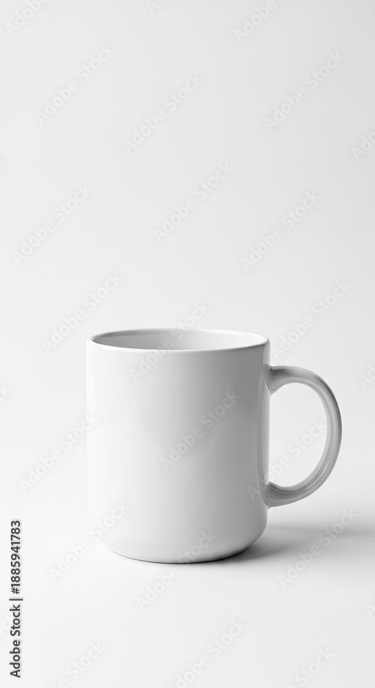 Obraz premium A single empty white ceramic coffee mug with a handle is isolated on a blank white background as a 3d porcelain object for a morning beverage