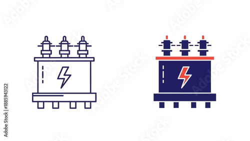 Vector icons of electrical transformers displayed in a clean and simple graphic representation