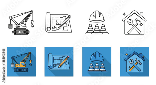 Collection of construction icons in various styles and formats