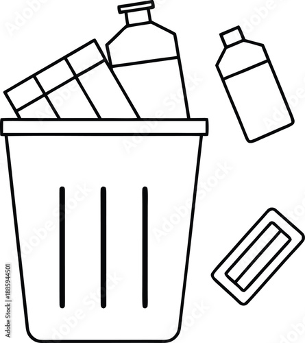 trash line art vector illustration on transparent background