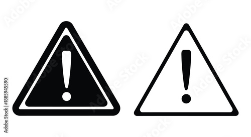 Two black and white warning signs with exclamation points a striking silhouette