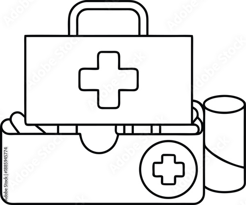 first aid line art vector illustration on transparent background