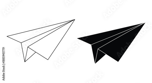 Two paper airplanes one outlined and one solid depicting flight and simplicity silhouette