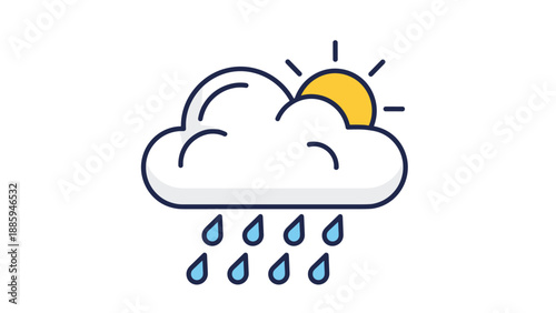 Sun Behind Cloud with Raindrops Icon.