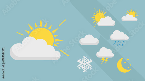 Weather Icons Sun Clouds Rain Snow Storm Night Sky.