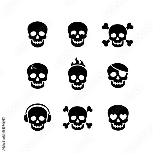skulls vector icon set on a white background Vector icon set