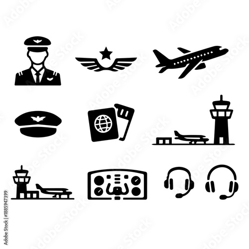 pilot vector icon set on a white background
Vector icon set