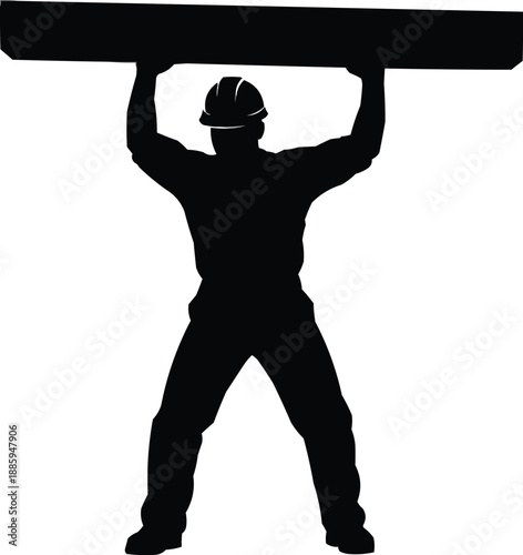 Construction Worker Lifting Beam Silhouette Vector – Industrial Labor Concept