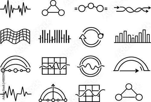 Line style vector icons of user experience usability evaluation design: signal line, phase node, rhythm node,