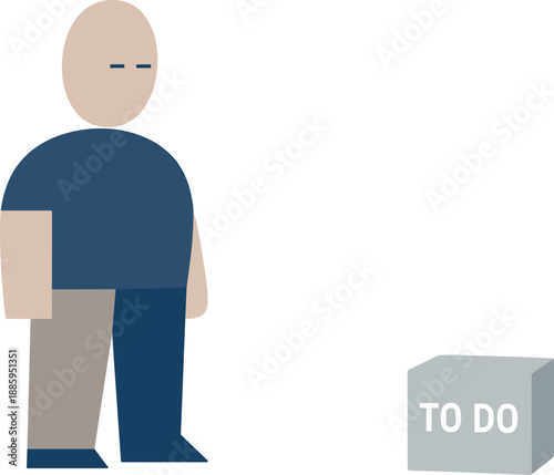 Minimalist Geometric Silence. Calm abstract geometric figure stands beside one intentionally set-down task block in wide white