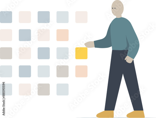 Calm abstract geometric figure stands beside one intentionally selected data block in wide white space reframing digital