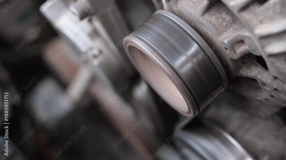Rotation of the alternator pulley of the car engine at high speed ...