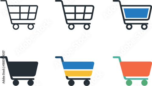 Online marketplace shopping concept conveying digital retail activity and consumer engagement through a simplified shopping icon,