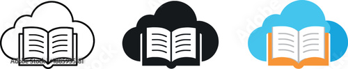 Digital knowledge access concept showing an open book merged with a cloud symbol to represent an online library and remote