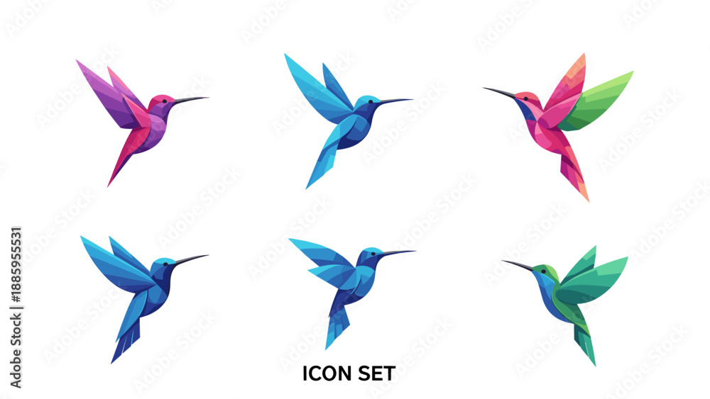 Obraz premium Colorful Geometric Hummingbird Icon Set
