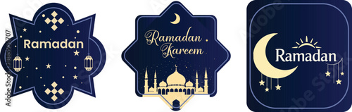 Elegant ramadan themed graphic collection featuring crescent moon, lanterns, and mosque silhouette
