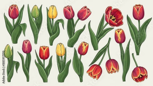 Wallpaper Mural Colorful tulip flowers in various stages of bloom Torontodigital.ca