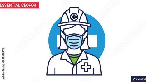 Dedicated female professional in personal protective equipment, including a safety helmet and medical mask, symbolizing health and safety protocols and essential work