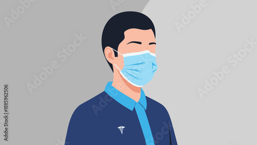 Illustration of a person wearing a protective face mask for health and safety precautions