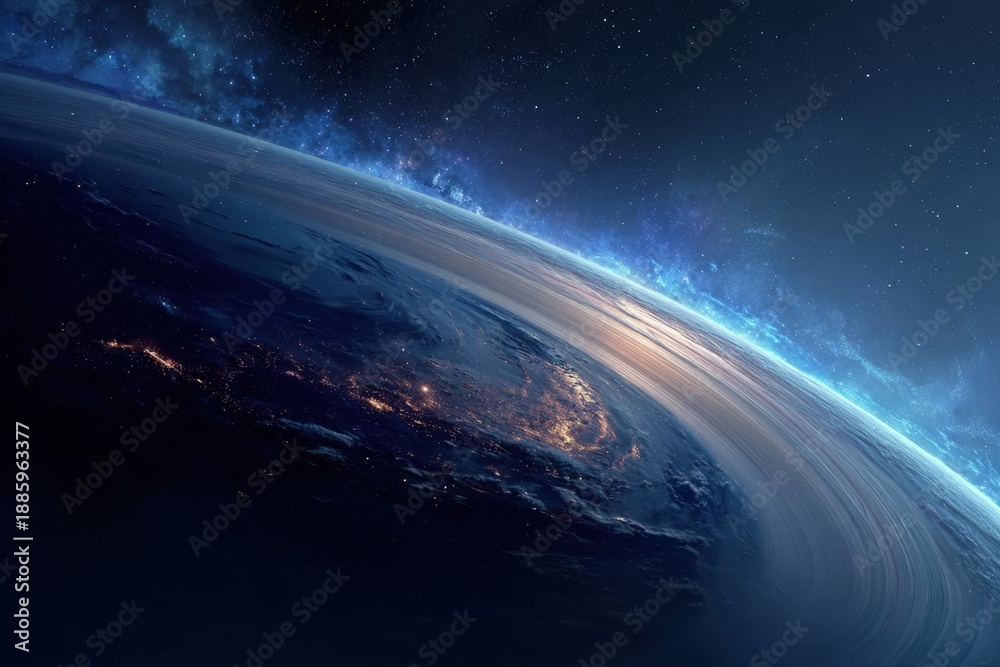 Fototapeta premium A space station with a large blue planet in the background