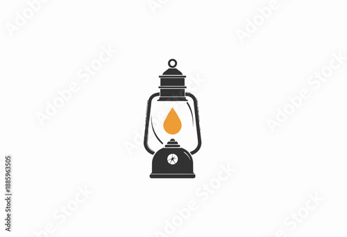 Vintage Kerosene Lantern Icon with Burning Flame on Minimalistic Background Symbolizing Old-fashioned Lighting and Warmth