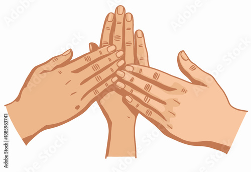 Illustration of Diverse Hands Coming Together in Unity Symbolizing Cooperation, Community, and Collective Strength through Collaborative Effort and Support