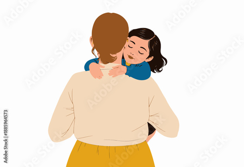 Heartwarming depiction of a tender moment, illustrating a child embracing a parent with love and comfort, symbolizing familial connection and emotional bonding