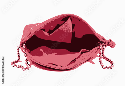 Elegant small red coin purse with open view and decorative metal chain handles, showcasing the smooth fabric and compact storage space on a white background