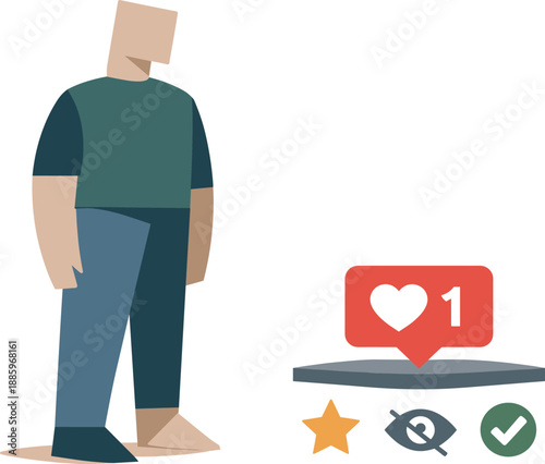 Balancing Digital Identity. Abstract geometric human figure appears partially fragmented as window shapes stack and obscure body