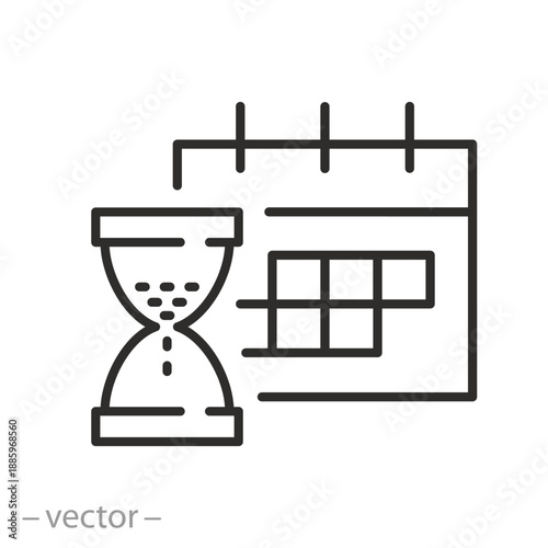 calendar with hourglass icon, expiration date concept, best before date, vector line art
