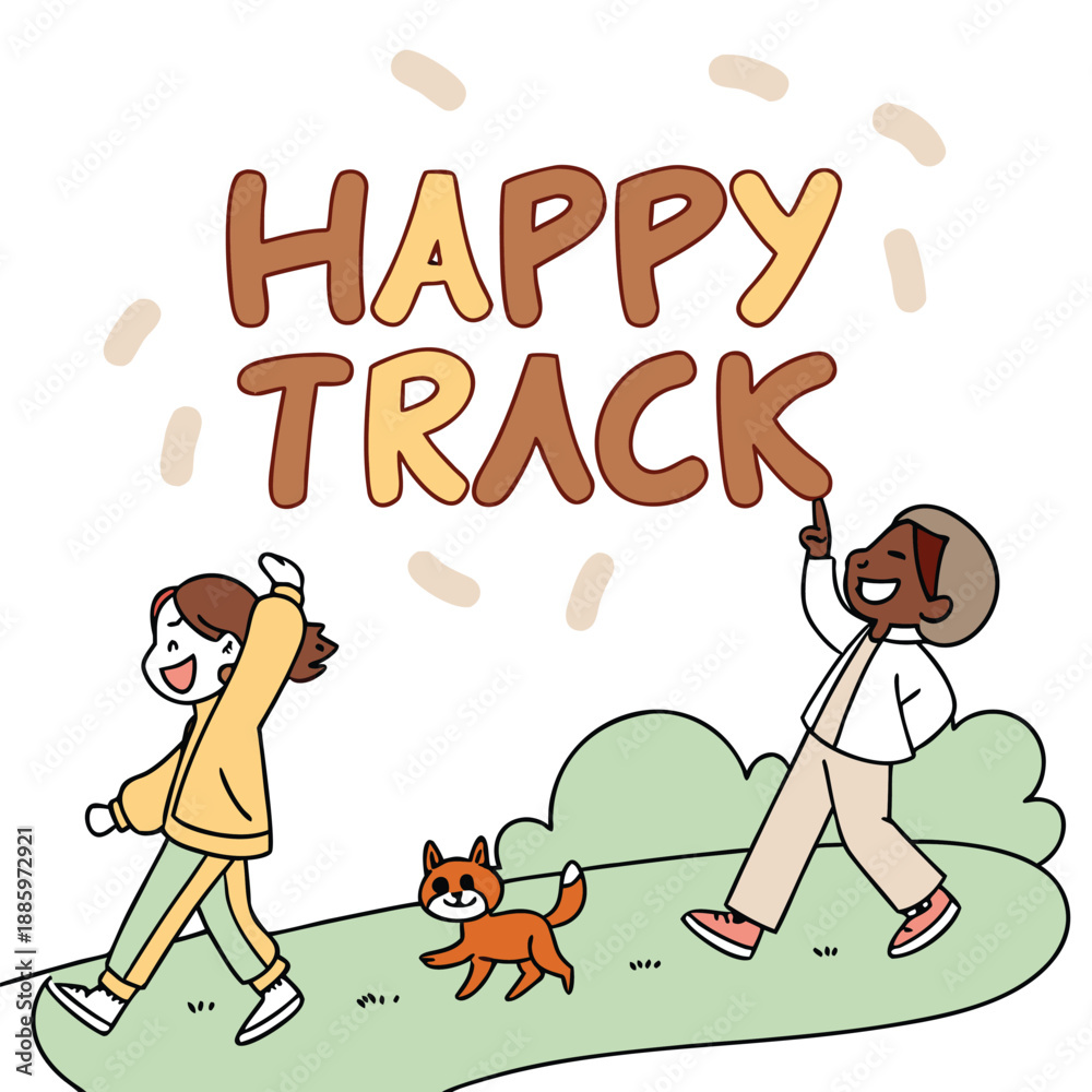 Fototapeta premium Happy Track — Playful Rounded Typography with Cartoon Characters in Solid Colors