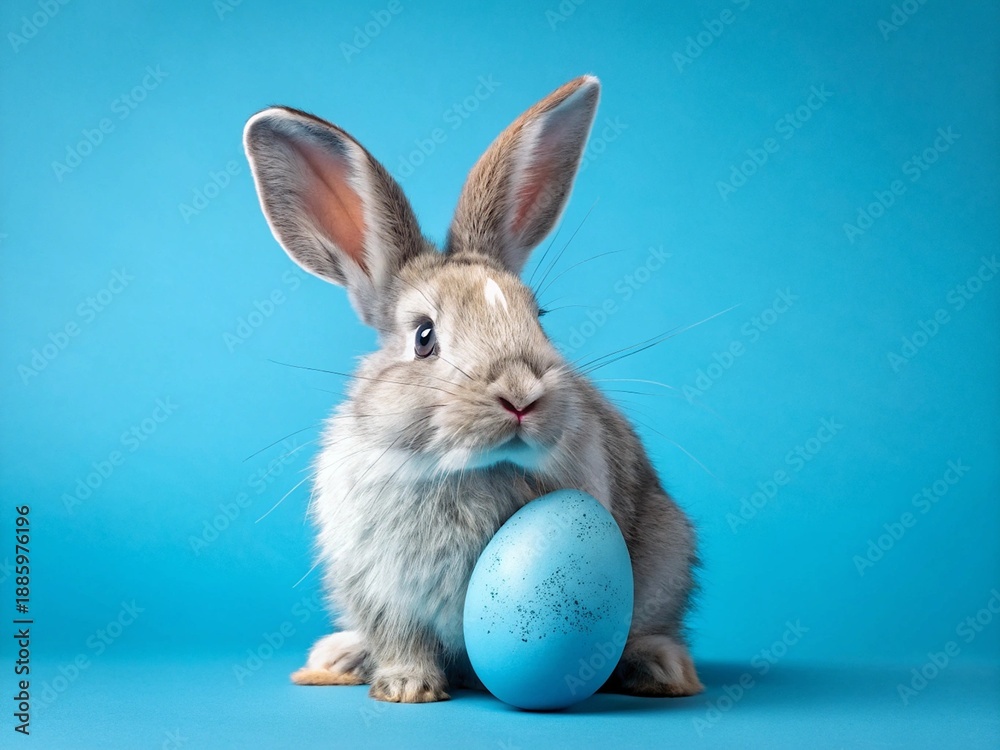 Obraz premium happy Easter with white rabbit on blue background 