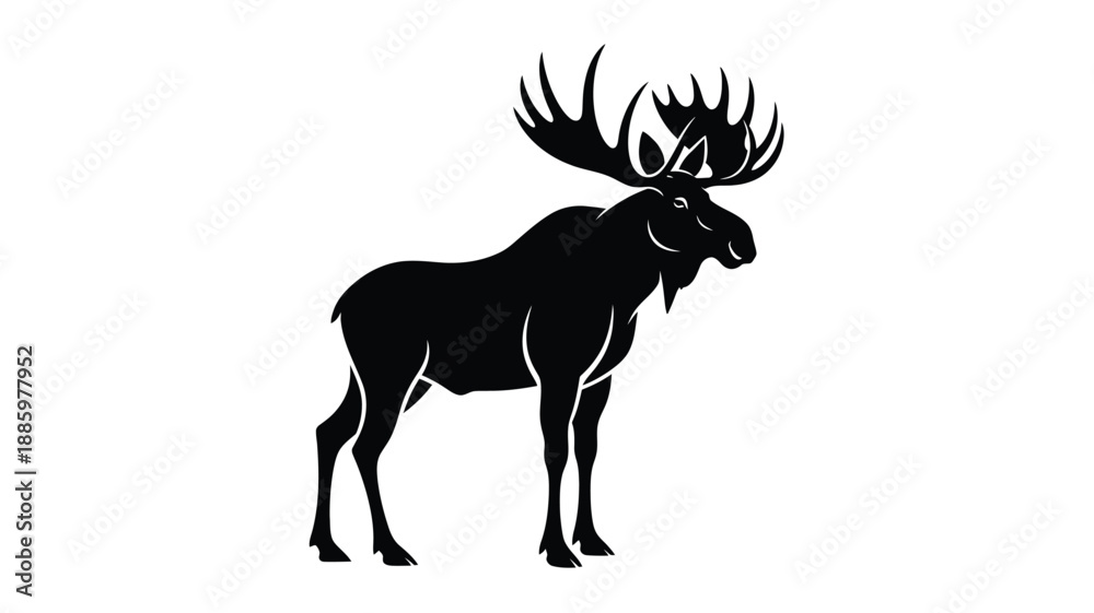 Fototapeta premium a striking black moose silhouette with large antlers against a white background