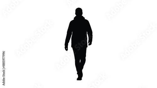 a man walking forward viewed from behind against a white background silhouette