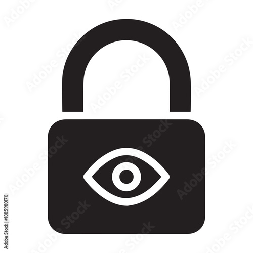 Lock with eye icon vector, filled flat sign, solid pictogram isolated on white. Privacy protection symbol, logo illustration. Pixel perfect
