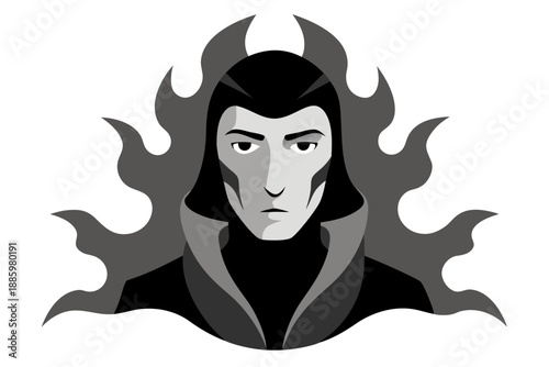 Urban Soul: Sharp Black Line Art Face with Grey and White Abstract Elements