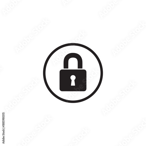 Black round single locked icon, simple safe blocked chain keeper flat design vector pictogram vector for app ads logotype web website button ui ux interface elements isolated on white background 