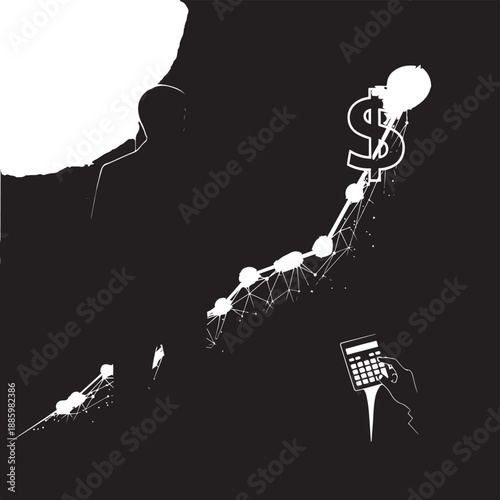 Abstract silhouette of a person with a dollar sign graph rising from their hand, representing financial success and planning.