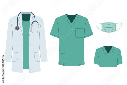 Medical Uniforms and Accessories Illustration Set