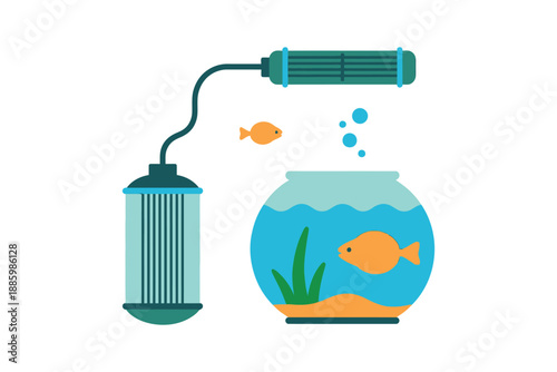 Colorful Fish Tank with Filter and Bubbles, Aquarium Illustration