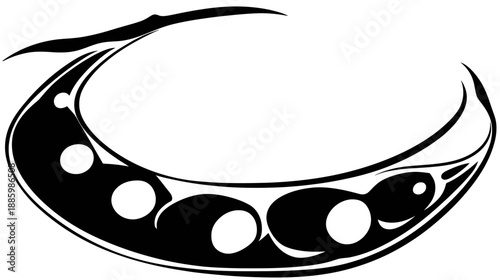 A monochrome crescent shape with white circles and an intricate top design